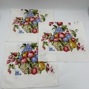 3 Wilendur Tea Dish Towels Cotton Kitchen Vintage Mid Century Fruit Basket Summe